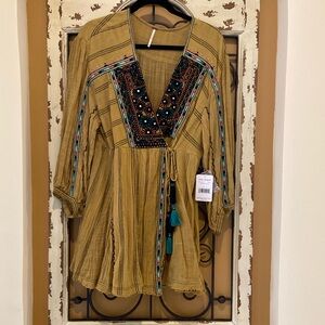 Free People NWT $168 Golden Olive wrap tunic size Large